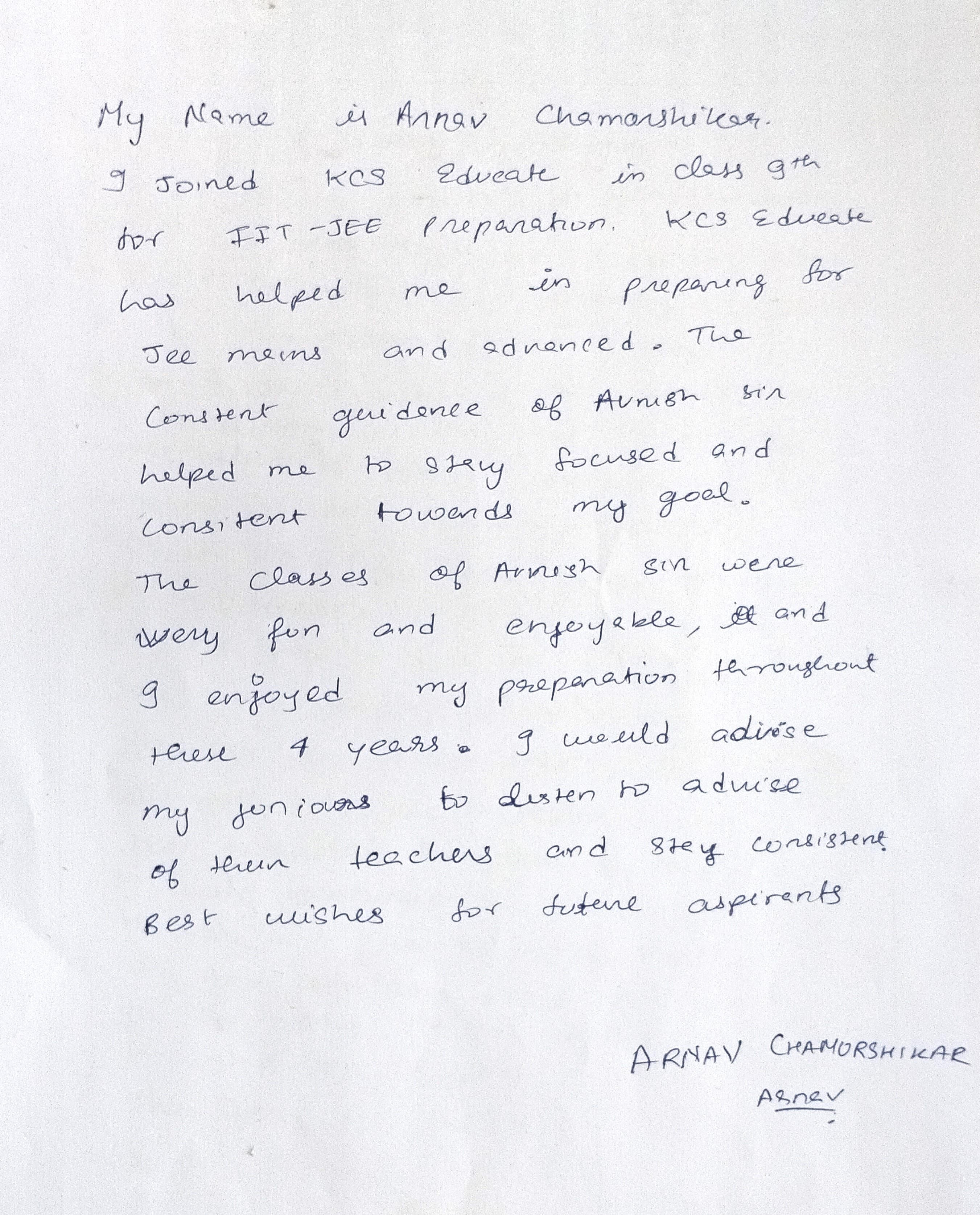 ARNAV CHAMORSHIKAR Result
