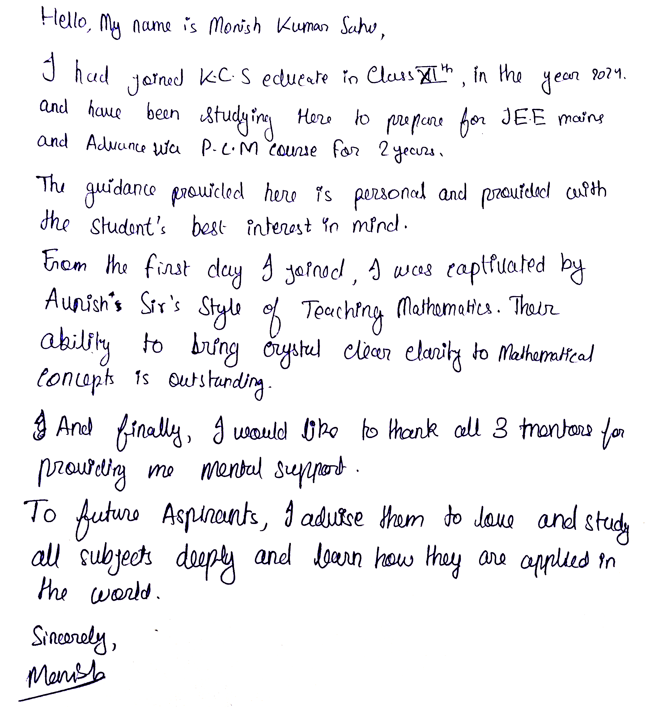 MONISH KUMAR SAHU Result