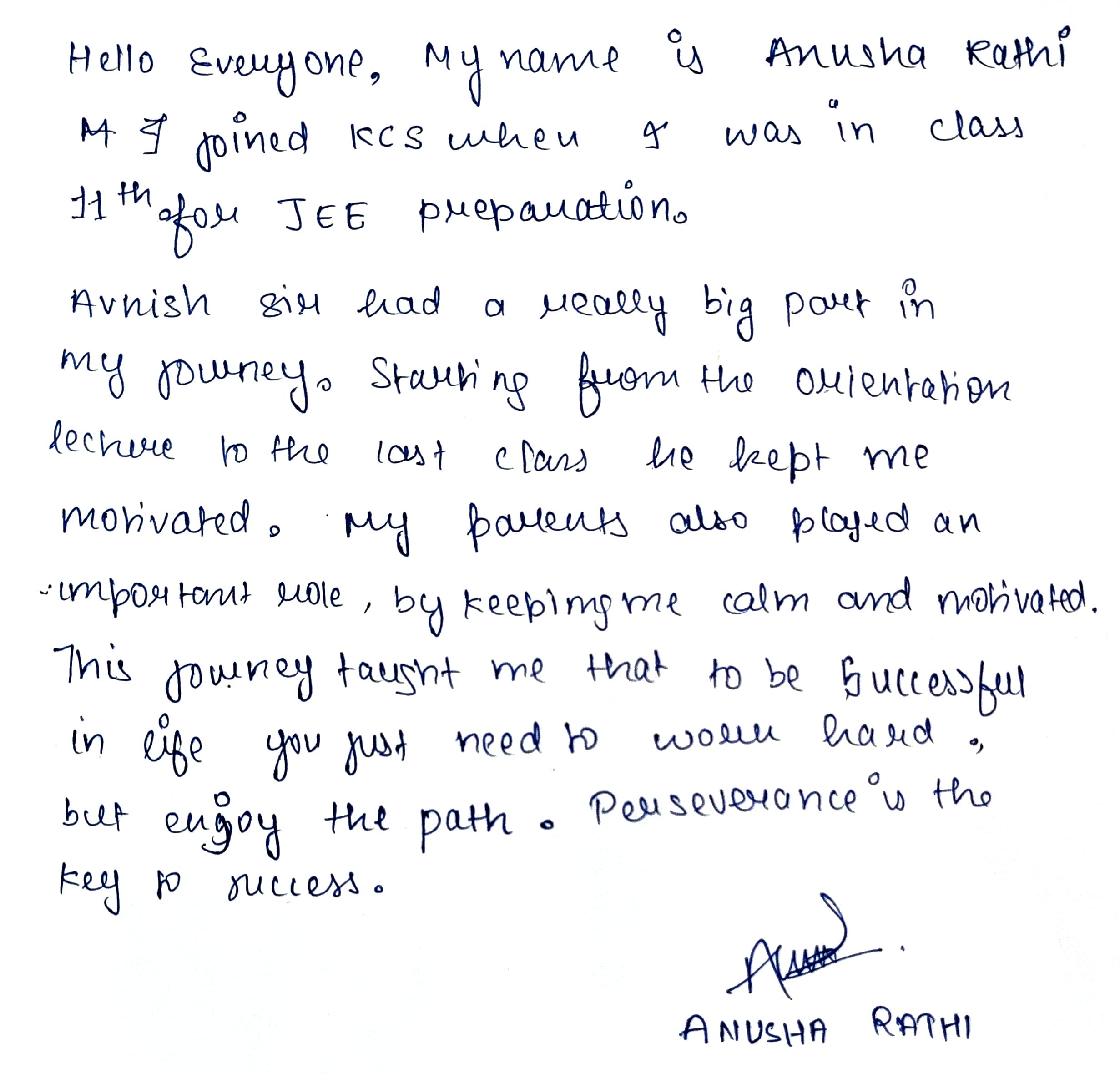 ANUSHA RATHI Result