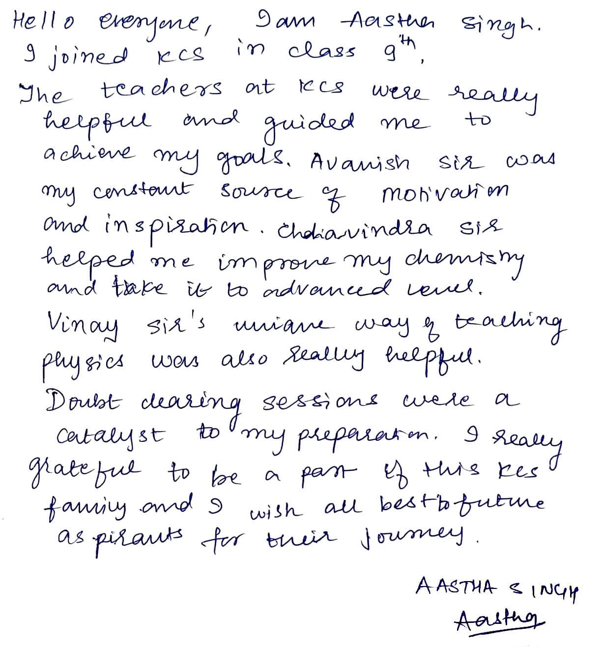 AASTHA SINGH Result